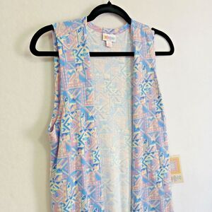 NEW LuLaRoe Joy Vest Small Blue Cream Geometric Longline Duster Layering #732